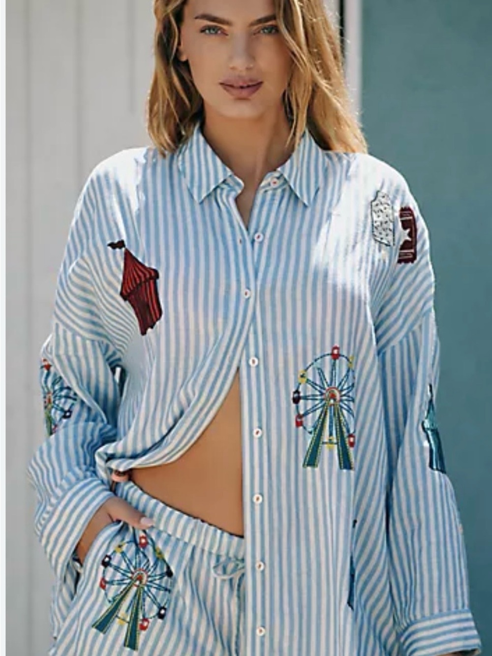 Anthropologie Celandine Embroidered Button Down Shirt
